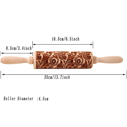 Arjmide 35X4.5CM European Retro Flower Window Grilles Wooden Embossed Cookies Rolling Pin - Deep Engraved 3D Mold for Baking - ZM006