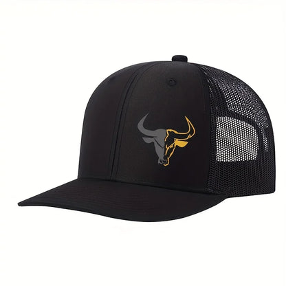 Bull Head Print Mesh Trucker Cap - Breathable Outdoor Baseball Hat for Men & Women Fishing Sports Style