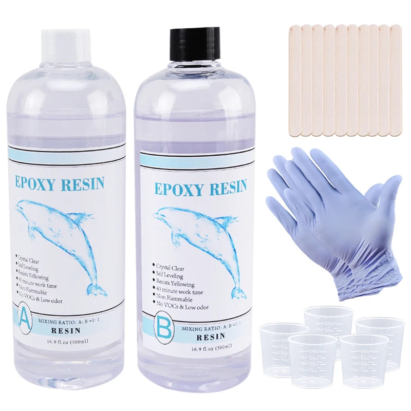 1:1 Clear Epoxy Resin Kit – Crystal Clear 2-Part Casting Resin Set with Measuring Cups, Stir Stick & Silicone Gloves for Art & DIY Crafts