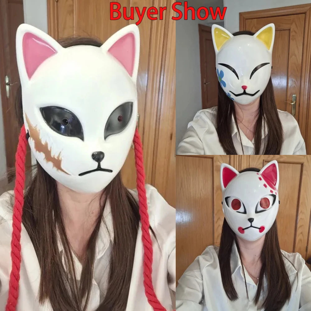 Anime Demon Cosplay Mask — Kimetsu No Yaiba Sabito & Makomo ABS Plastic, Deluxe Halloween Party Costume Props