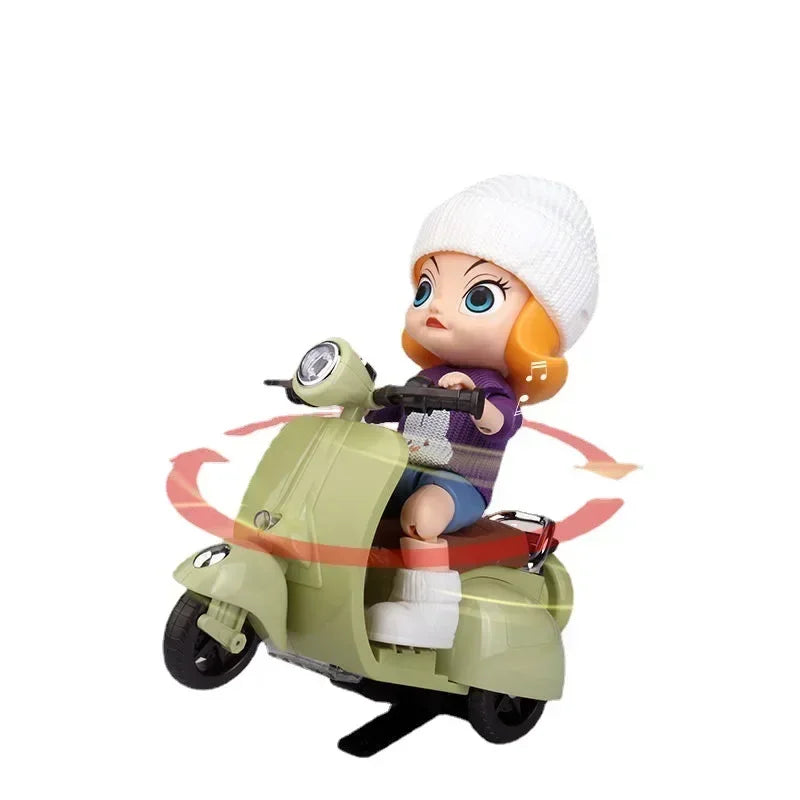 Mini Electric Retro Motorcycle Toy – Dazzling Spin for Labubu Dolls & Pets, Children’s Birthday Gift