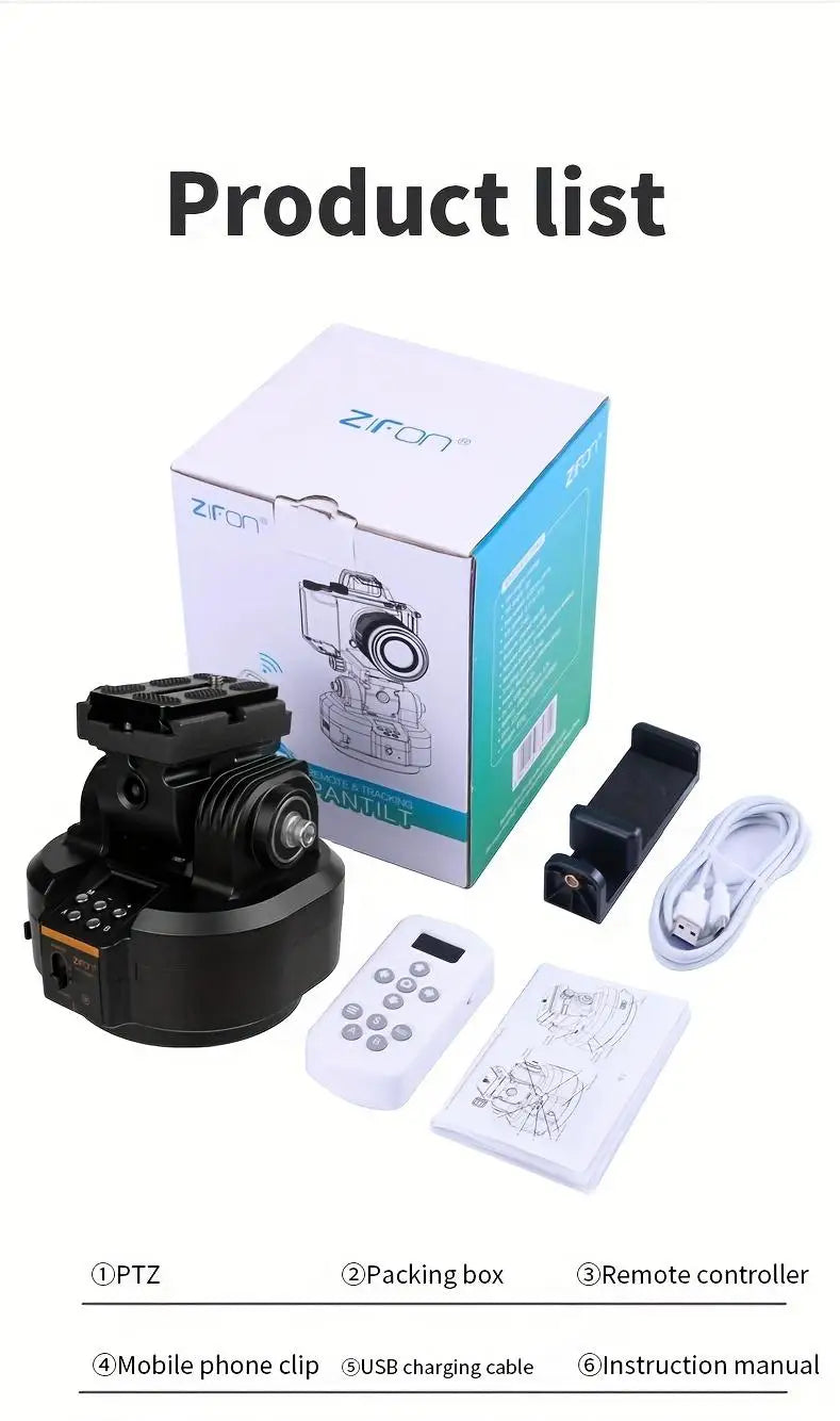 ZIFON YT2000 Remote Motorized PTZ - AI Face Recognition, 360° Horizontal Rotation for Camera, Smartphone & Action Camera Live Stream