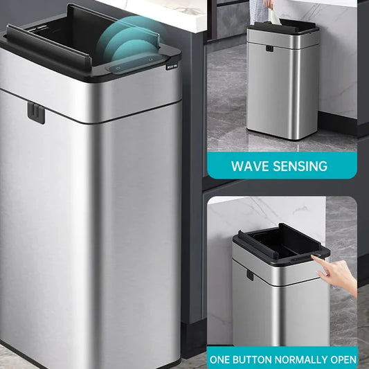 Smart Stainless Steel Trash Can – 15-20L Automatic Sensor Wastebin for Kitchen & Food Waste Disposal