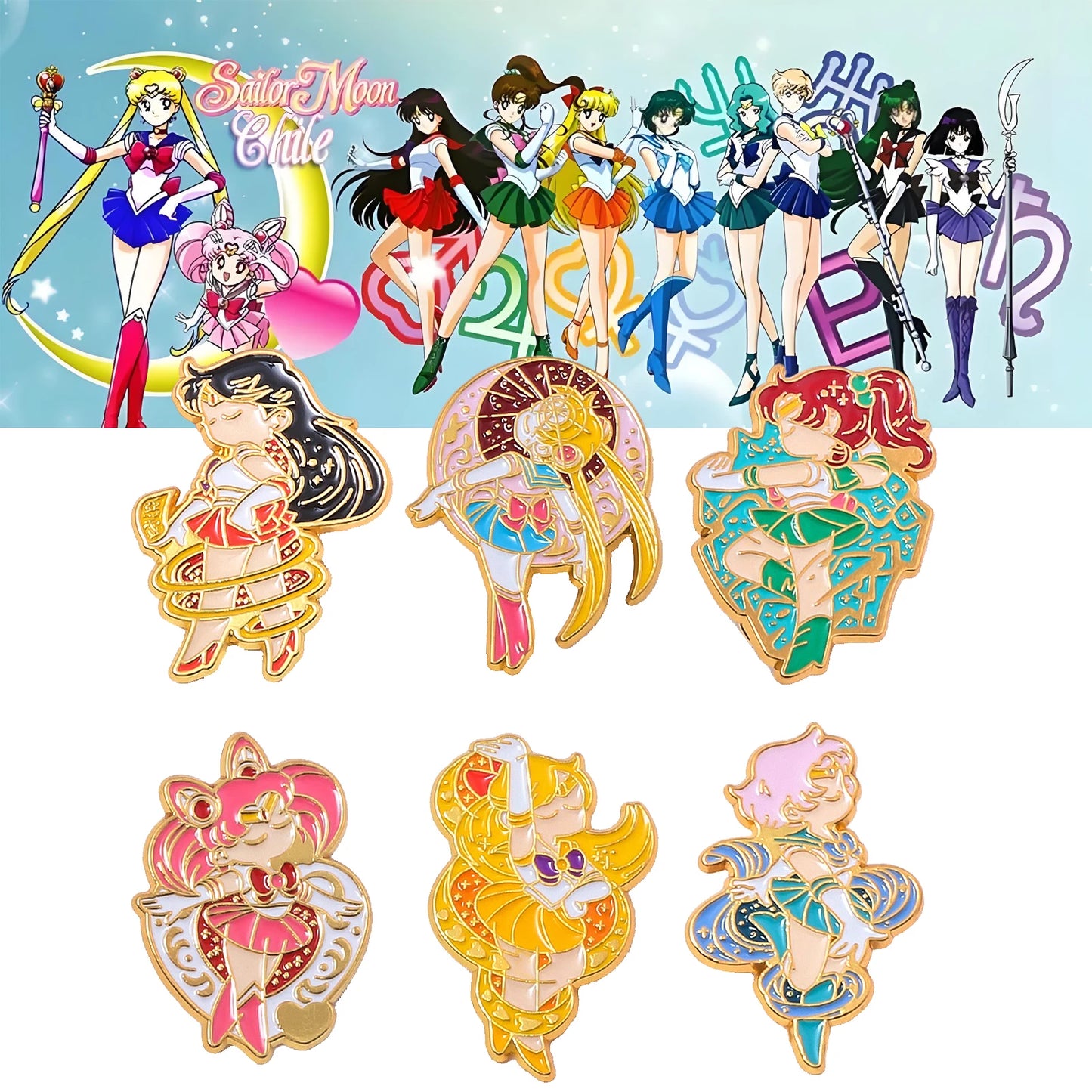 6PCS Anime Star & Moon Metal Keychains — Sailor Moon Tsukino Usagi & Luna Cat Cosplay Props, Pendant Jewelry Ornament