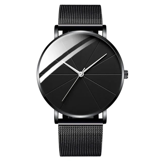Men’s Minimalist Ultra-Thin Quartz Watch – Stainless Steel Mesh Band Business Fashion Wristwatch