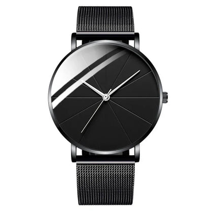 Men’s Minimalist Ultra-Thin Quartz Watch – Stainless Steel Mesh Band Business Fashion Wristwatch