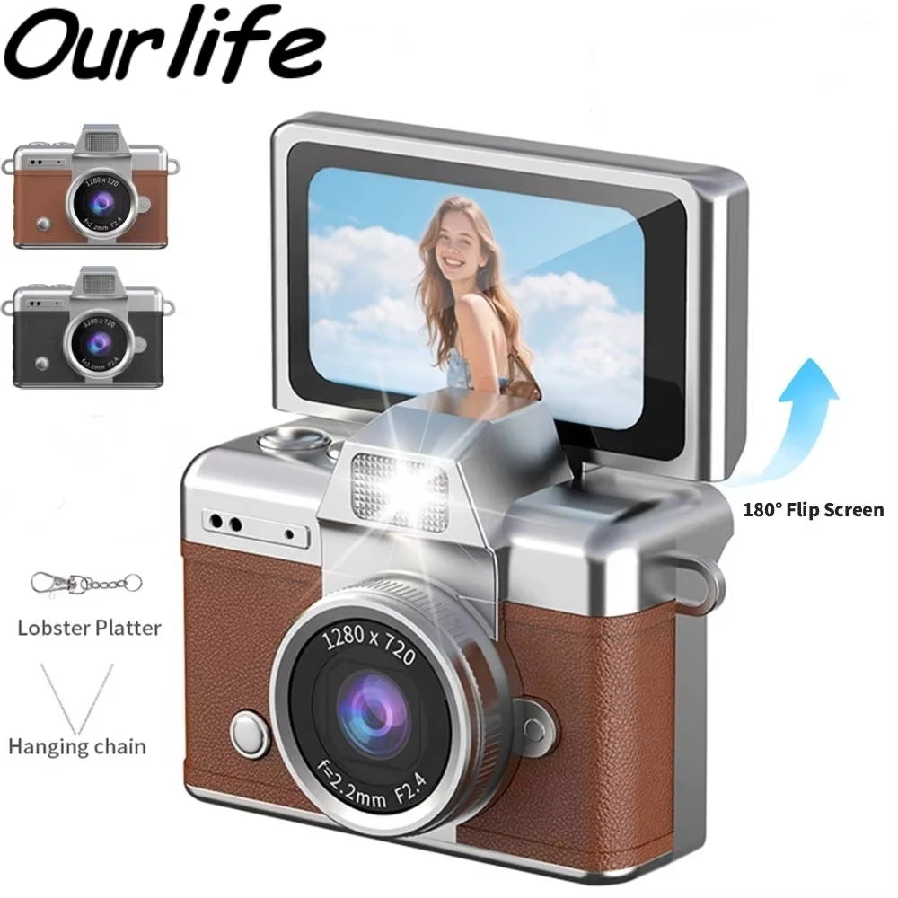 Ourlife Mini Keychain Camera - 1.47-Inch Flip Screen Retro CCD HD Digital Video Recorder