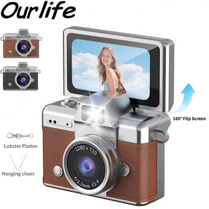 Ourlife Mini Keychain Camera - 1.47-Inch Flip Screen Retro CCD HD Digital Video Recorder
