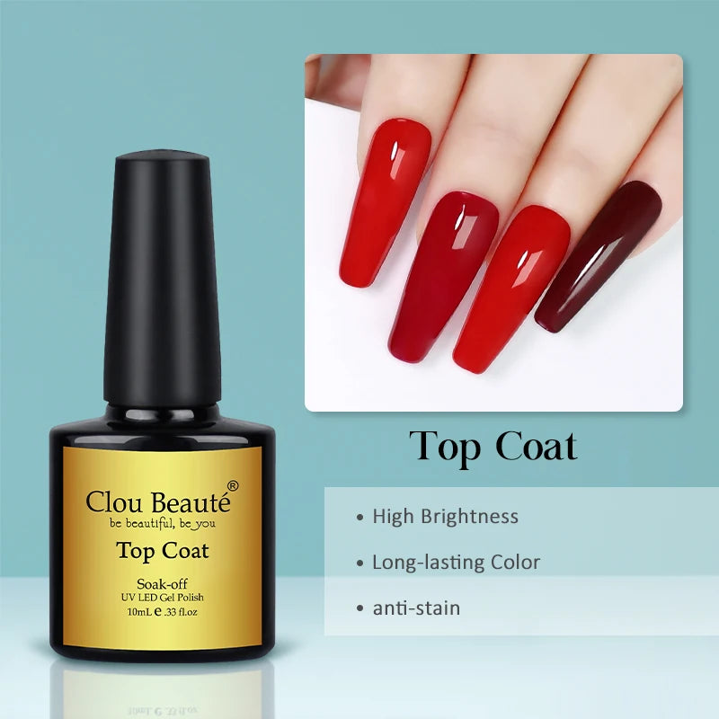 Clou Beaute 15ml Gel Nail Polish Set – Red Black White Green Neon UV Soak-Off Semi-Permanent Nail Varnish Base & Velvet Top Coat