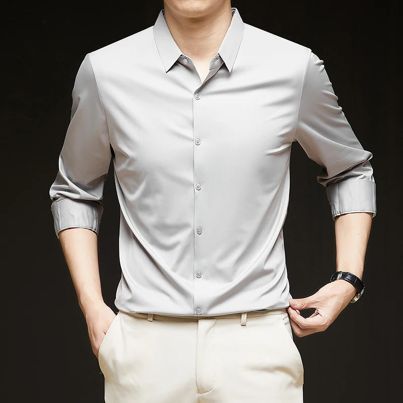 Men's Ultra-Stretch Shirt - Silky Long Sleeve Business & Casual Dress Shirt