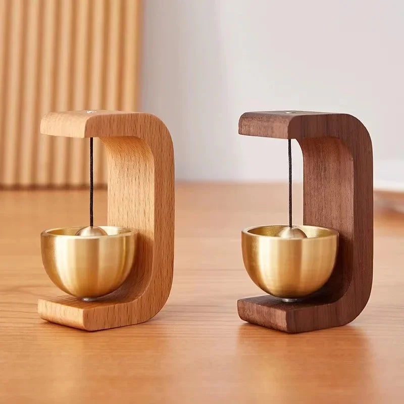 Magnetic Wooden Doorbell - Solid Brass Wind Chimes, Wireless Hanging Doorbell, Japanese Style Garden Pendant & Home Decor