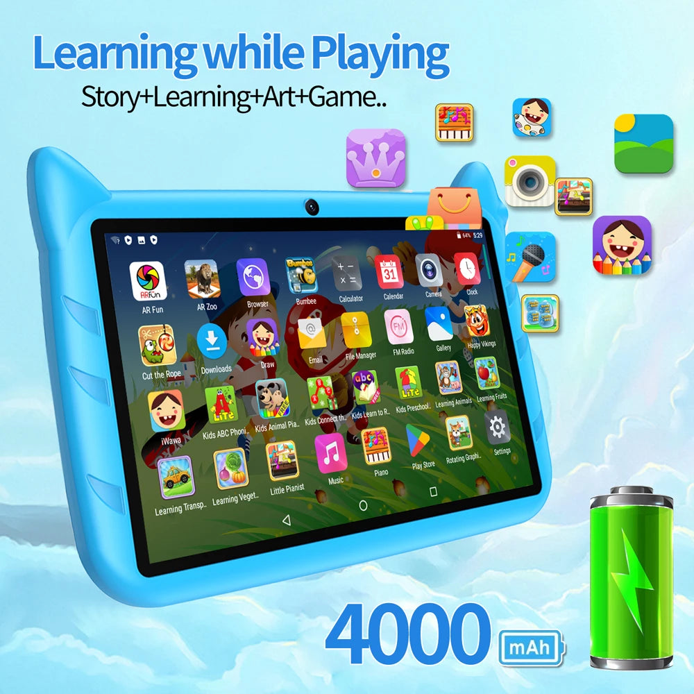BDF 7-Inch Kids Tablet with Android 13 - 4GB RAM, 64GB ROM, 1TB Expandable, 5G WiFi, 4000mAh Battery, Dual Camera, Preloaded Kids Software
