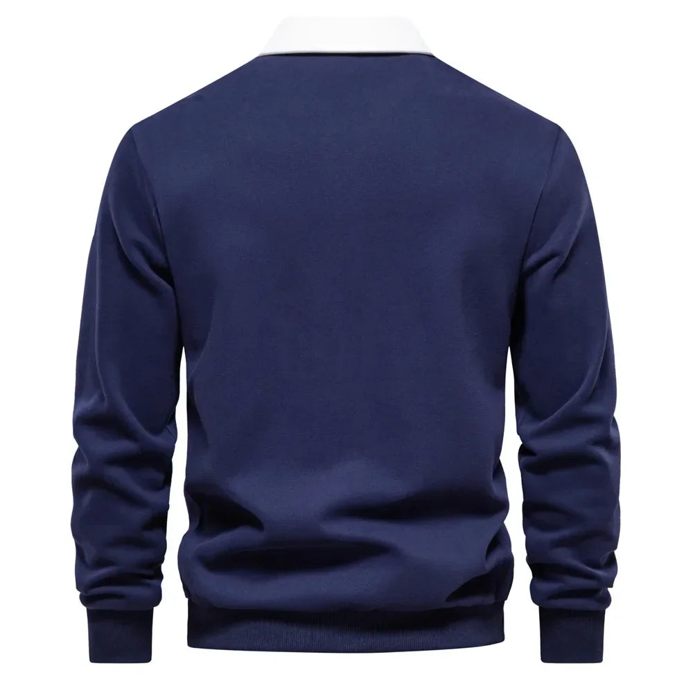 Men's Embroidered Pure Cotton Long-Sleeved Polo Shirt - Fashionable Casual Top for Autumn & Winter
