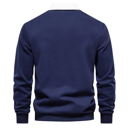 Men's Embroidered Pure Cotton Long-Sleeved Polo Shirt - Fashionable Casual Top for Autumn & Winter