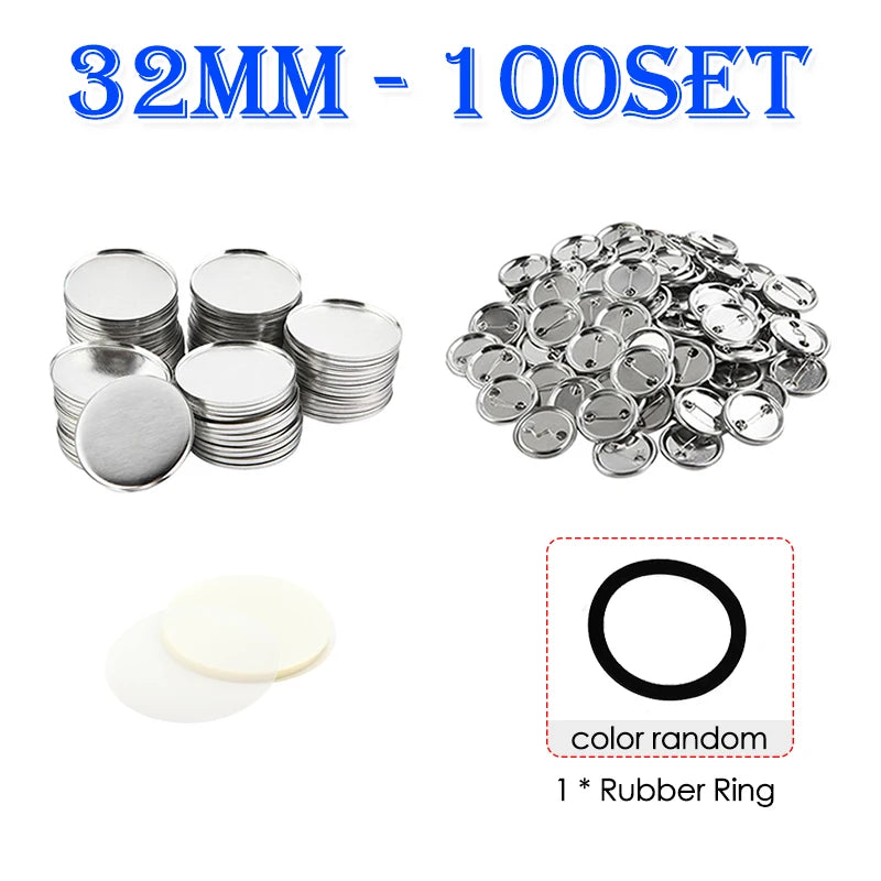 100 Set Blank Badge Button Maker Supplies Kit – DIY Pin Button Parts for 25mm–58mm Pin Badge Press Machine Accessories