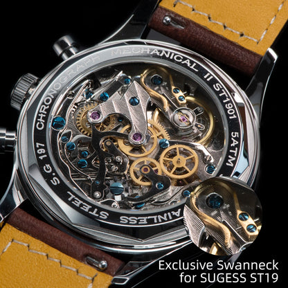 Sugess Pilot Watch – Seagull Movement Mechanical Chronograph, Swan-Neck, Sapphire Crystal, Military Racing 1963 Limited Edition