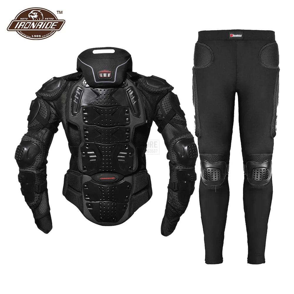 Motorcycle Jacket with Full Body Armor Set – Chest Armor Suit for Motocross Racing & Protective Moto Gear, Sizes S-5XL