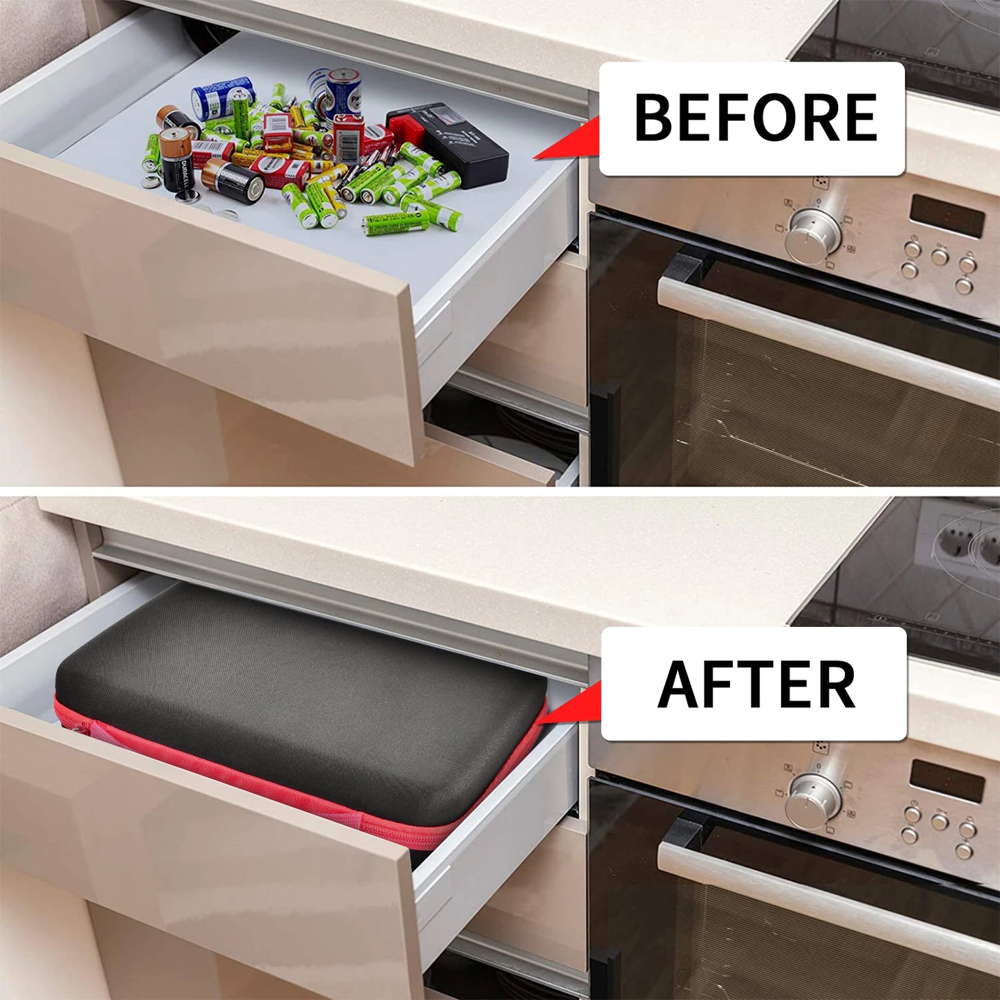 Battery Organizer Case with Tester Checker - Batteries Storage Holder Container for Garage Organization Box