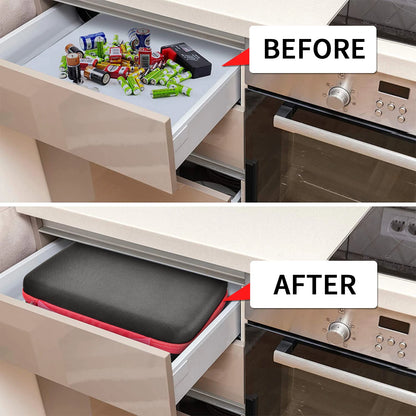 Battery Organizer Case with Tester Checker - Batteries Storage Holder Container for Garage Organization Box