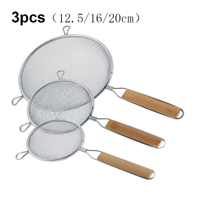 1–3pcs Stainless Steel Kitchen Flour & Juice Sieve – Handheld Mesh Strainer for Baking, Soy Milk & Oil