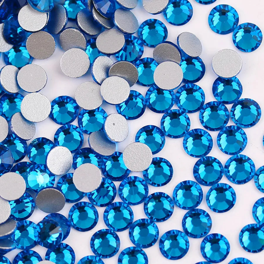 Glass Crystal Flatback Rhinestones Set SS6–SS30 – Non-Hotfix Round Glue-On Gems for Nail Art, DIY Crafts & Jewelry Decoration