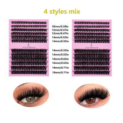 DIY False Eyelashes Cluster Extensions Kit – Natural Individual Lashes with Glue, Remover, Lash Brush & Tweezers