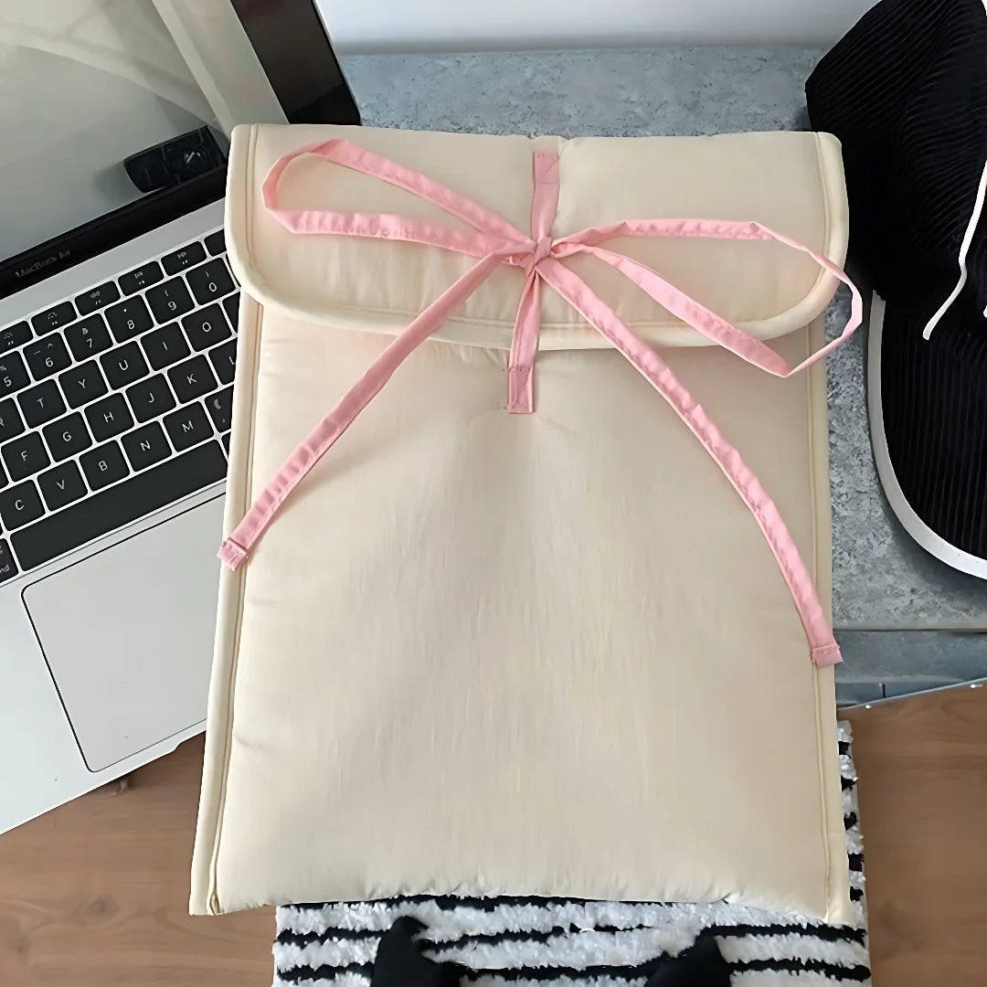 2 Piece Ballet Style Tablet Protective Case | Solid Color Laptop and Tablet Storage Bag for 11-13 Inch | Pink Bow Quilted Tablet Bag