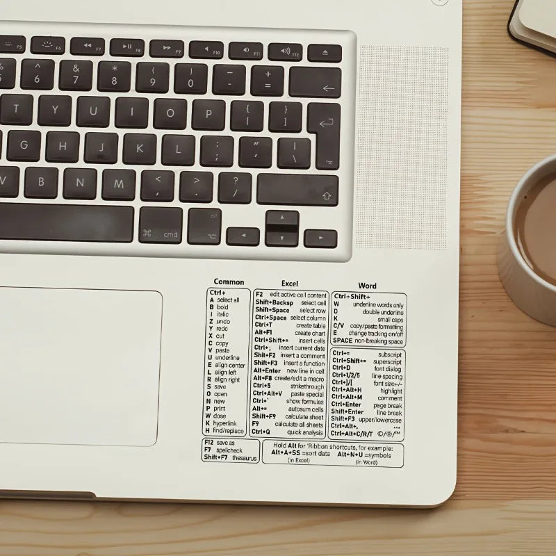 Keyboard Shortcut Stickers - Self-Adhesive Quick Reference Labels for Windows, Excel & Word