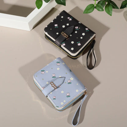 Flower Patterned Credit Card Holder – Small Zipper Card Case Wallet for Women & Men, Handheld and Compact