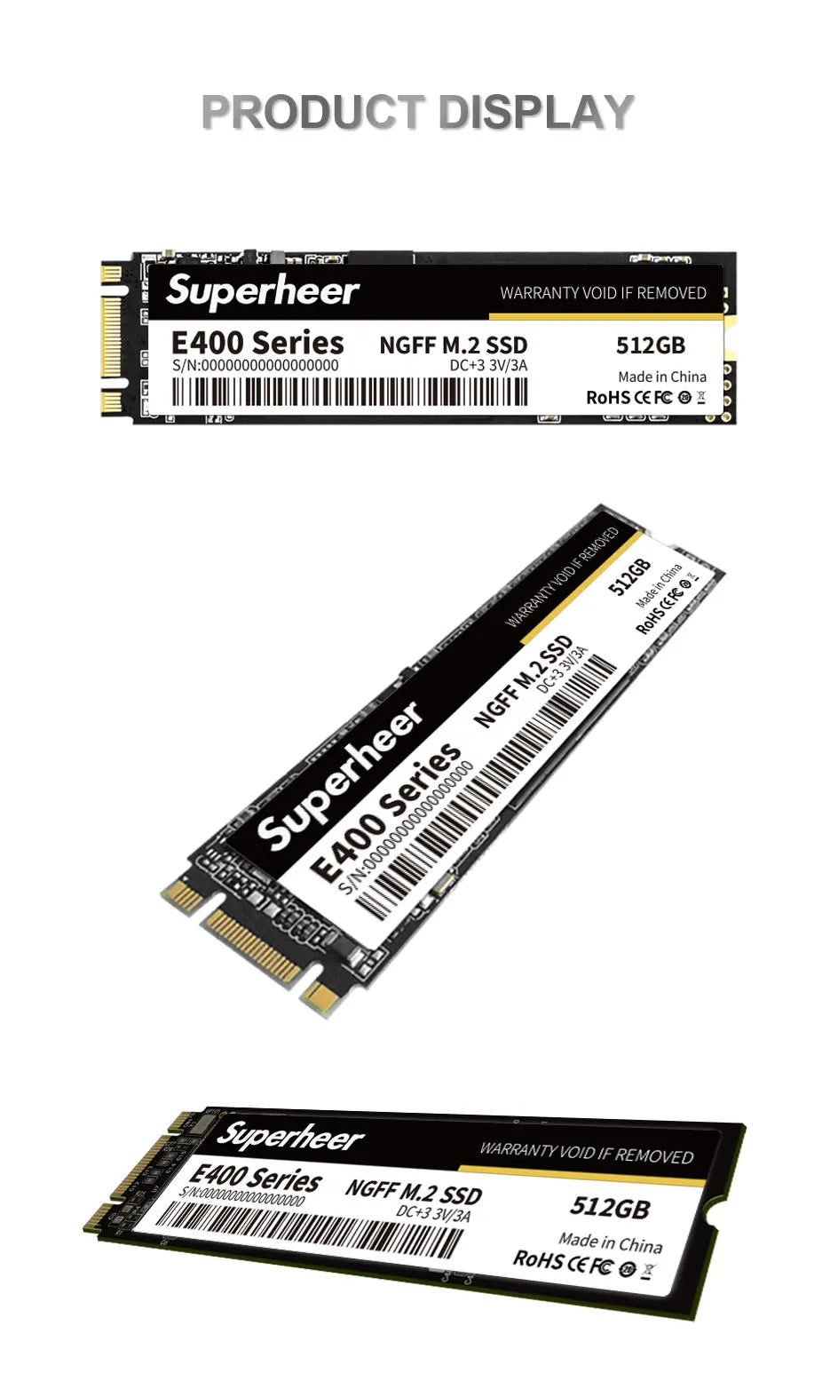 SUPERHEER M.2 SATA SSD – 512GB SATA3 Solid State Drive, 128GB/256GB/1TB/2TB NGFF 2280 Hard Disk for Laptop & Notebook