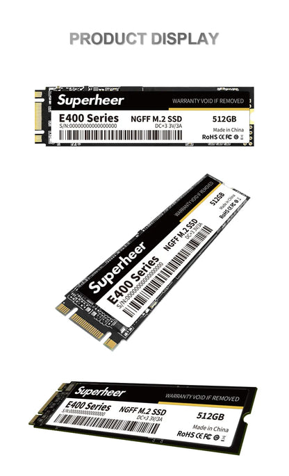 SUPERHEER M.2 SATA SSD – 512GB SATA3 Solid State Drive, 128GB/256GB/1TB/2TB NGFF 2280 Hard Disk for Laptop & Notebook