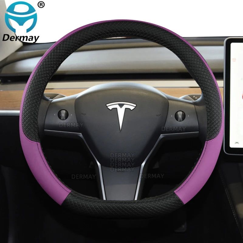 Tesla Model 3 Steering Wheel Cover – PU Leather Non-Slip Auto Accessory, 9 Colors (2016-2023)