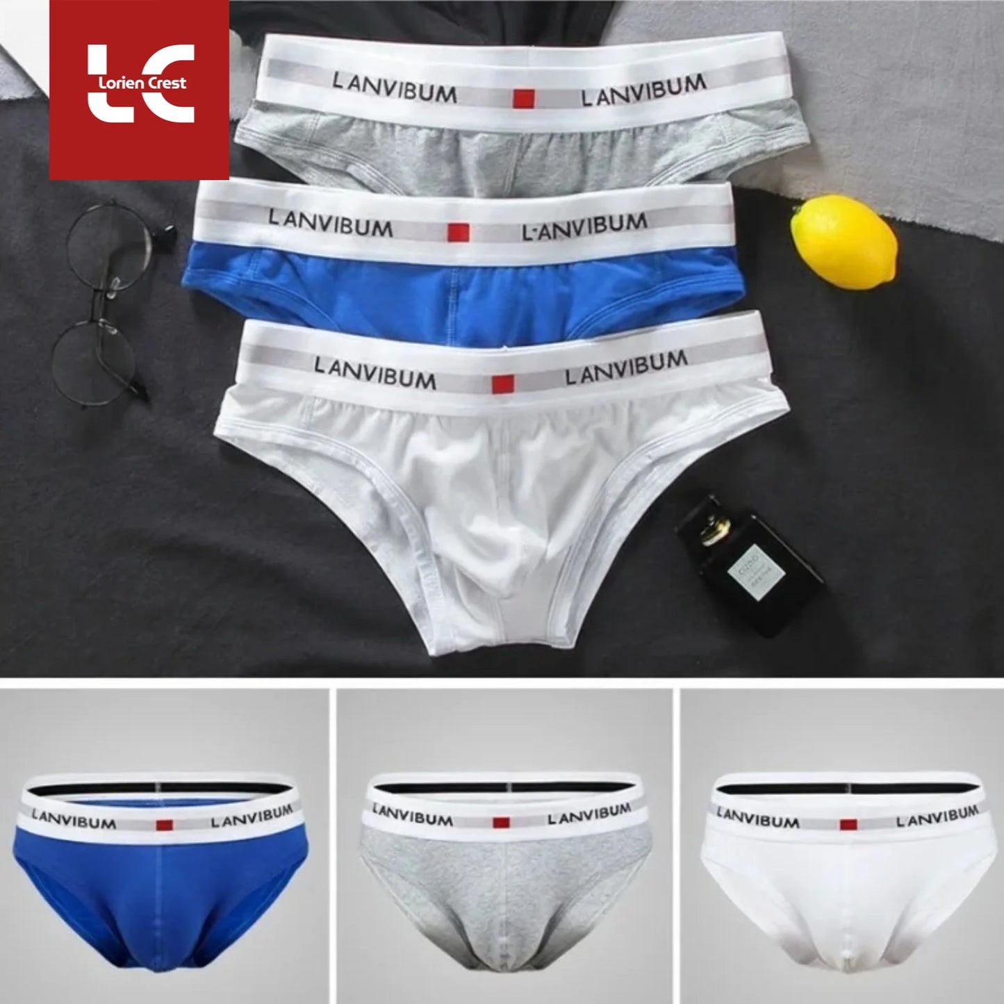 3PCS Men’s Pure Cotton Low Waist Briefs – Breathable Elastic Sexy Loose Fit Underwear for Summer Comfort Wear