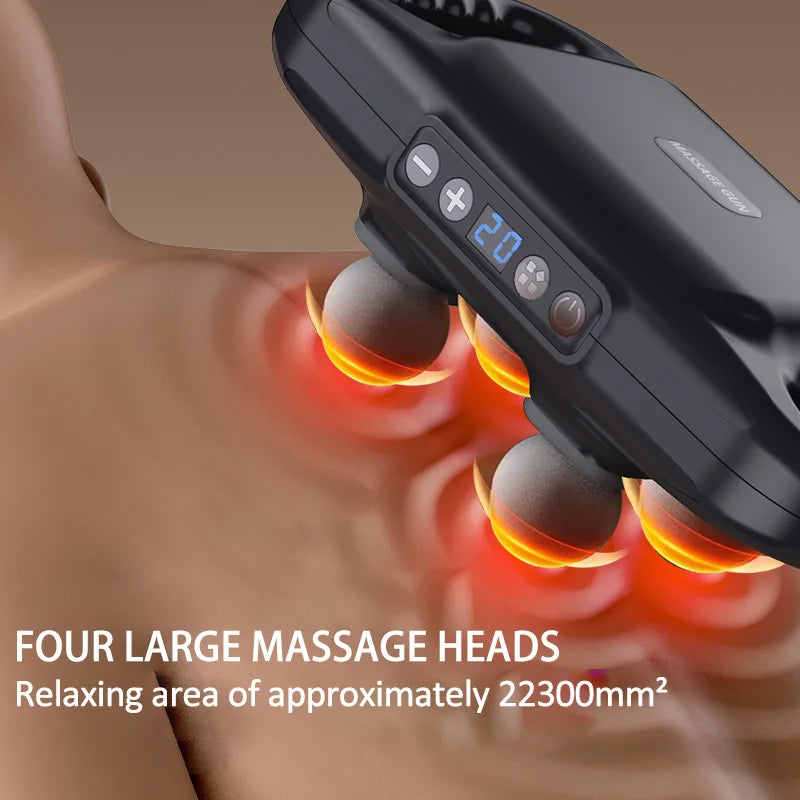 Four-Head Fascia Muscle Relaxation Massage Gun | Professional-Grade Wireless Waist Back Massager | Deep High-Frequency Vibration