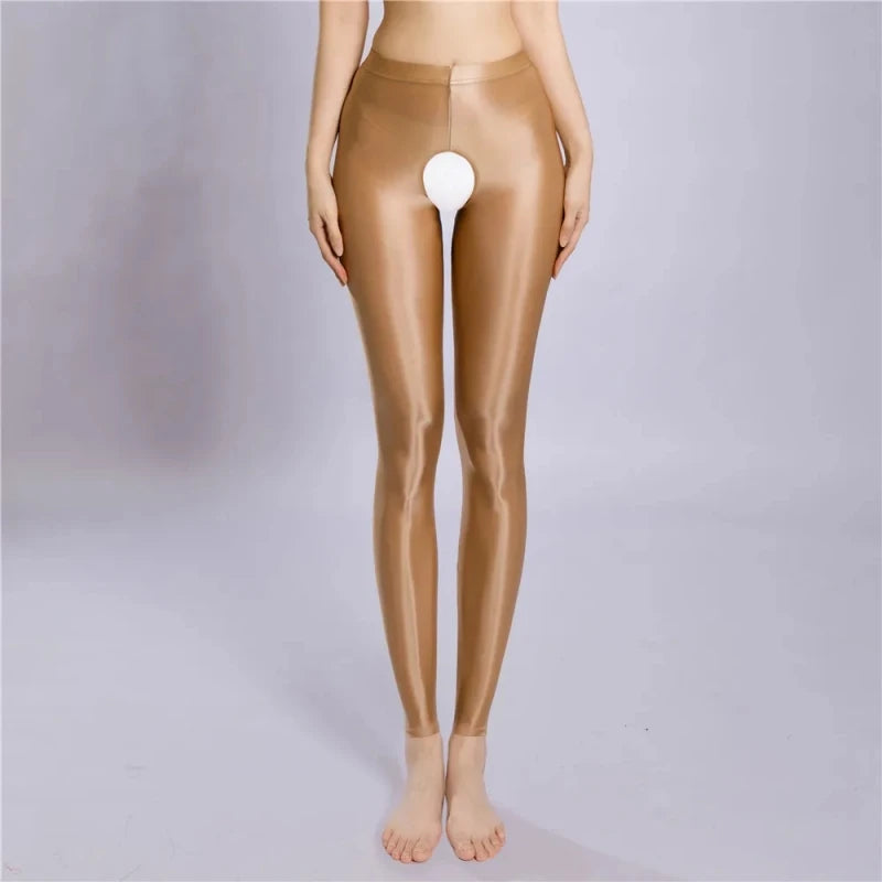 100D Satin Leggings – Plus Size Footless Shiny Shaping Pantyhose, Open & Closed Crotch Skinny Tights for Spring & Autumn