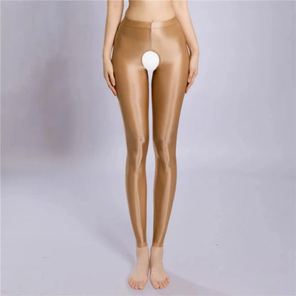 100D Satin Leggings – Plus Size Footless Shiny Shaping Pantyhose, Open & Closed Crotch Skinny Tights for Spring & Autumn