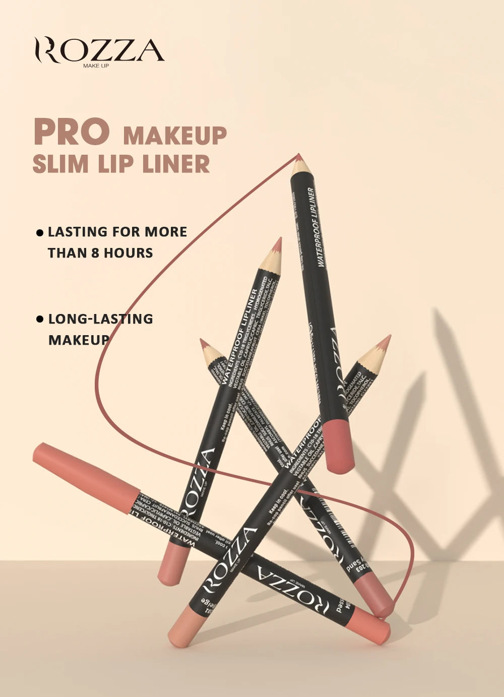 Rozza Waterproof Matte Lip Liner Pencil Set – Weightless, Precise, Super Soft & Blendable