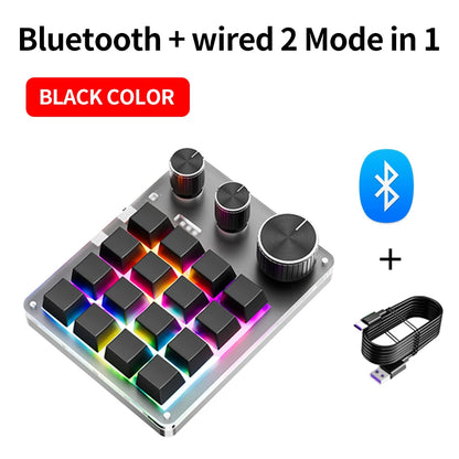 2.4G Bluetooth Mechanical Keyboard – 16-Key Custom USB with Knob, Volume Control, Macro & Gaming Modes