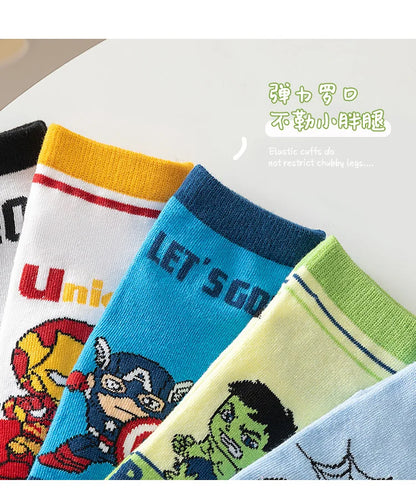 5 Pairs Spiderman Cotton Socks for Kids – Iron Man, Hulk, Thor Anime Boys Short Socks, Cartoon Baby Spring & Summer Footwear