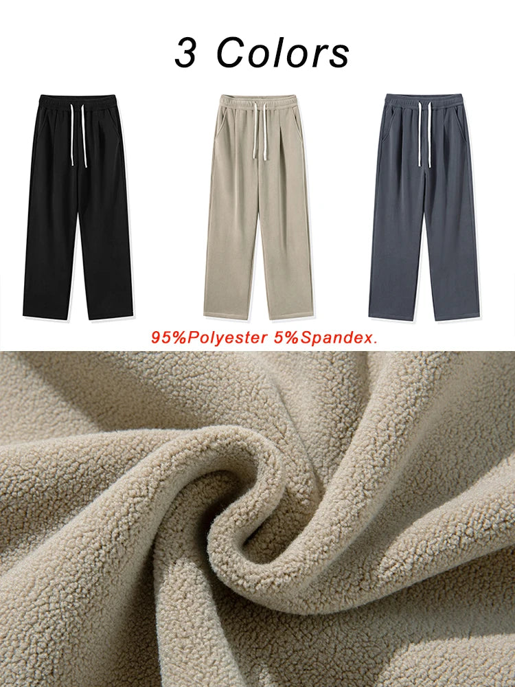 Winter Men’s Korean Fashion Fleece Sweatpants – Thick Warm Wide Leg Loose Thermal Track Pants