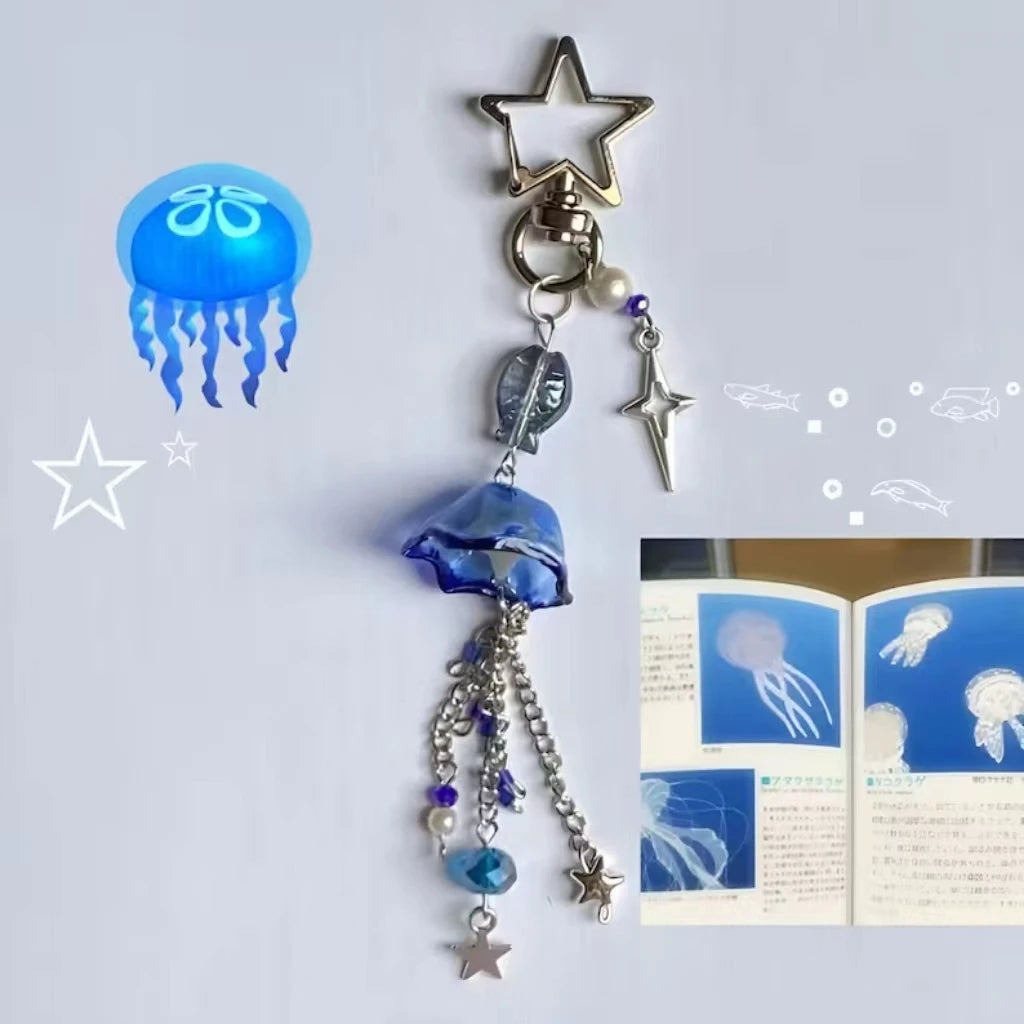 Jellyfish Phone Charm Strap & Star Keychain - Cute Ocean Blue Jellyfish Keychain