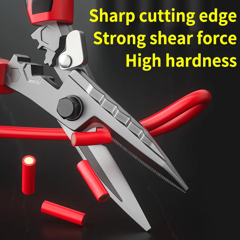 Multi-Functional Electrician Scissors - Wire Cutting, Crimping & Wrench Tool for Cable and Metal Sheets