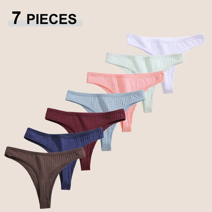 7Pcs Women’s Cotton Thong Set - Seamless Breathable Low Waist Bikini G-String Panties Sexy Lingerie S-XL