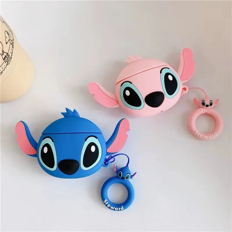 3D Stitch Couple Cartoon Silicone Case for AirPods 1/2/3/4 & Pro/Pro2 — Protective Earphone Box with Pendant Cover