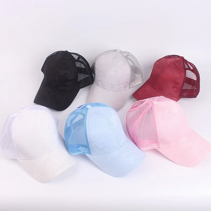 Stay Active in Style: Women's Ponytail Baseball Cap - Spring/Summer Cotton Mesh Sun Hat with Adjustable Snapback for Running and Outdoor Activities
