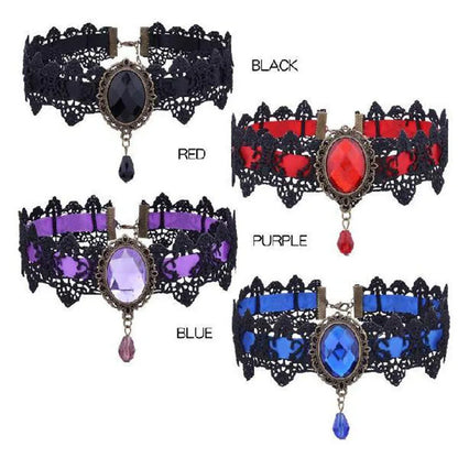 10-Style Bohemian Lace Necklaces for Women – Gothic Punk Choker Jewelry, Red, Blue & Black, Fashion Gift