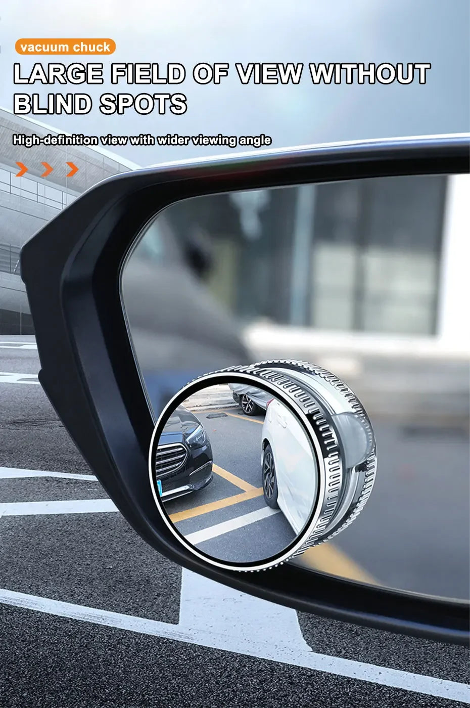 SEAMETAL 2PCS Wide-Angle Blind Spot Mirrors — 360° Adjustable HD Suction Cup Round Car Auxiliary Rearview Mirrors
