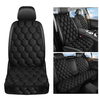 Winter Plush Car Seat Cushion Set - Warm Anti-Slip Grid Seat and Backrest Covers, 3-Piece Set for Cold Weather Comfort
