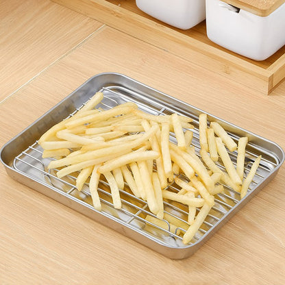 Stainless Steel Baking Pan with Wire Rack - Oven Tray for Cake, BBQ, Brownies, Cooking, Roasting and Grilling