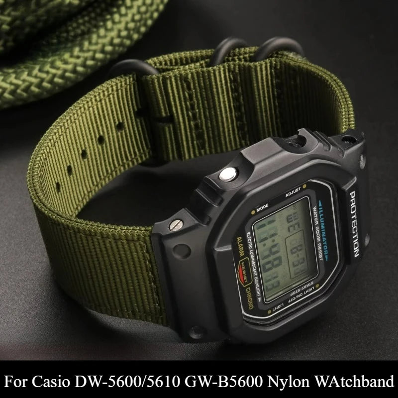 16mm Premium Nylon Canvas Watch Strap for Casio DW-5600 DW-5610 GW-B5600 - Convex Interface Replacement Wristband